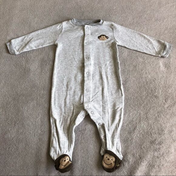 Carter’s Monkey Stripe Footed Onesie - Picture 2 of 6